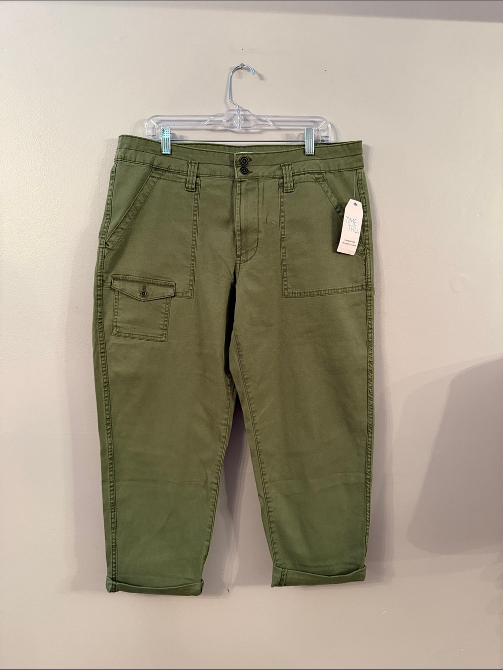 Time and Tru Olive Green Straight-Leg Cargo Pants - 16
